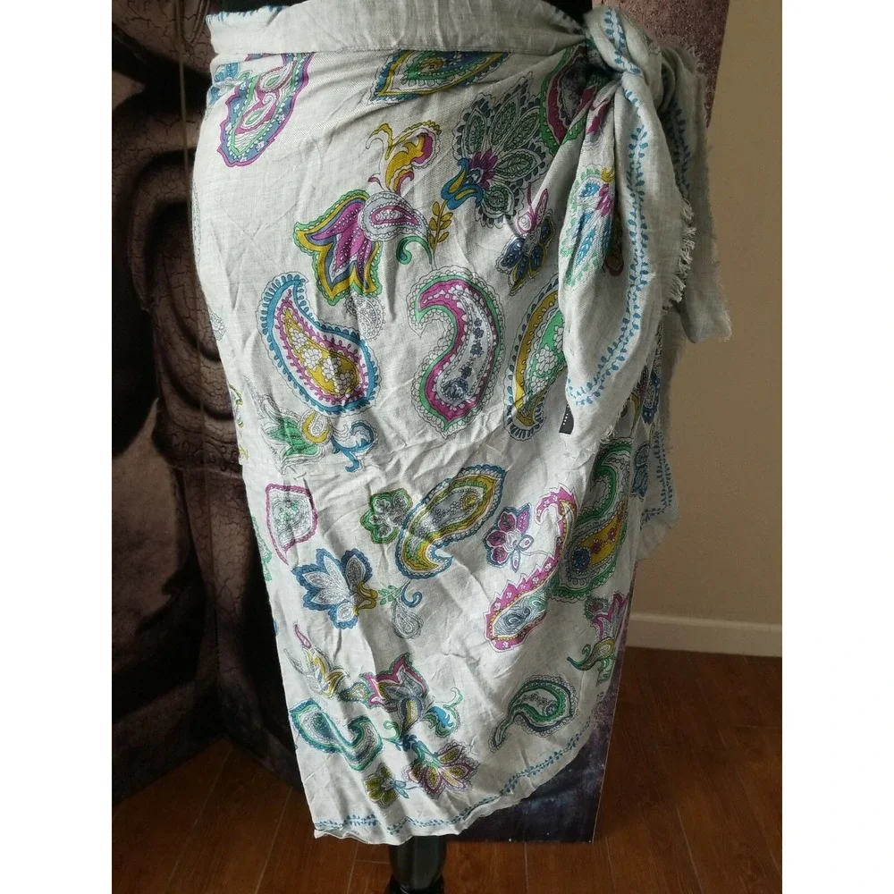 V FRAAS‎ The Scarf Company Gray Multicolor Paisley Modal Rectangle Scarf 35 x 68